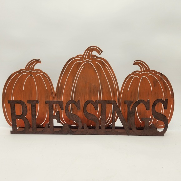 Other - Metal‎ Pumpkin Blessings Shelf Tabletop/Wall Hanging Sturdy Autumn Thanksgiving